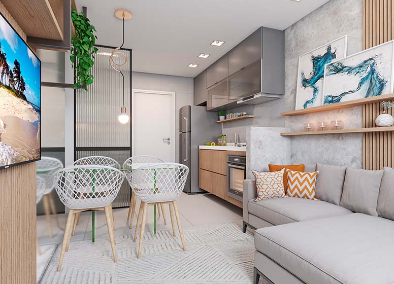 Living (Torre A finais 6 e 14 | Torre B finais 5 e 11) - Perspectiva Ilustrada