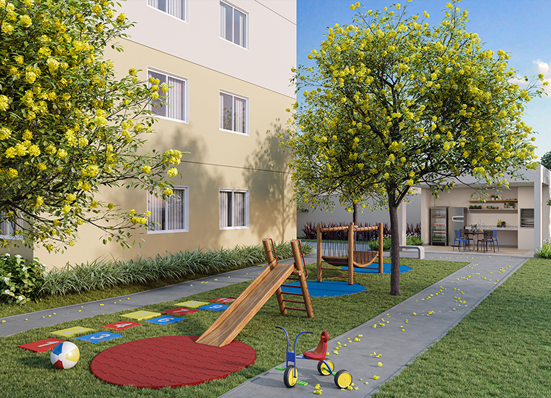 Churrasqueira e playground - Perspectiva Ilustrada