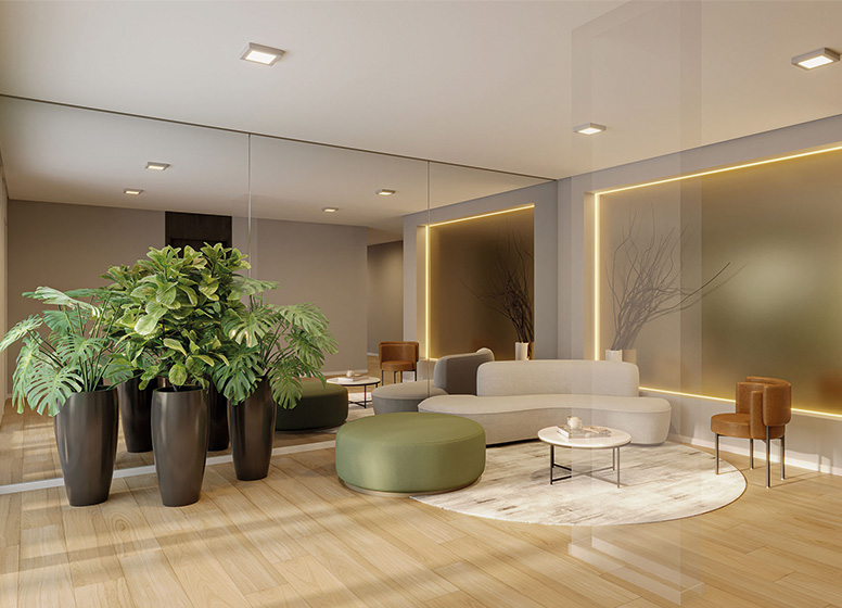 Lobby Residencial - Perspectiva Ilustrada