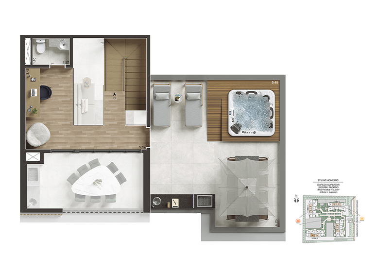 Planta Duplex Superior - Final 04 - Torre B - Perspectiva Ilustrada