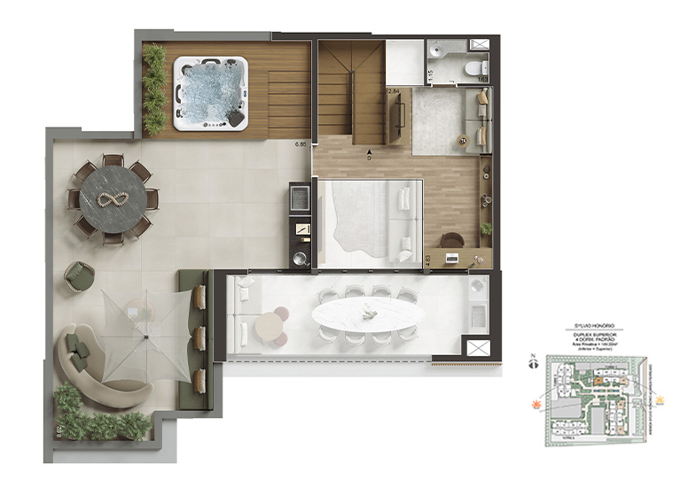  Planta 189m² - Duplex superior 4 Dorms. - Perspectiva Ilustrada