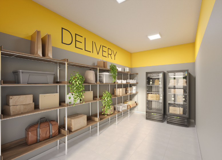 Delivery - Perspectiva Ilustrada (As áreas que são entregues equipadas constam expressamente no Memorial Descritivo. A área ilustrada é uma sugestão de uso e depende de contratação do serviço/infraestrutura/decoração pelo condomínio)