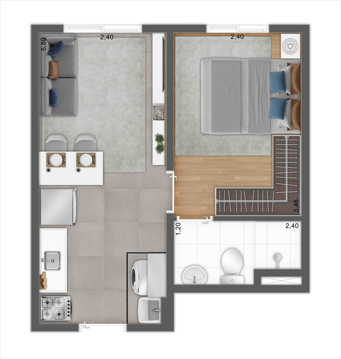 1 Dorm. (Final 06)  - Perspectiva Ilustrada