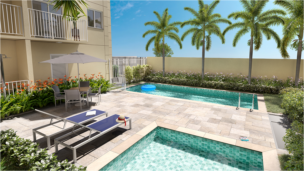 Piscina - Perspectiva Ilustrada  - Centro&amp;Santa Cecília