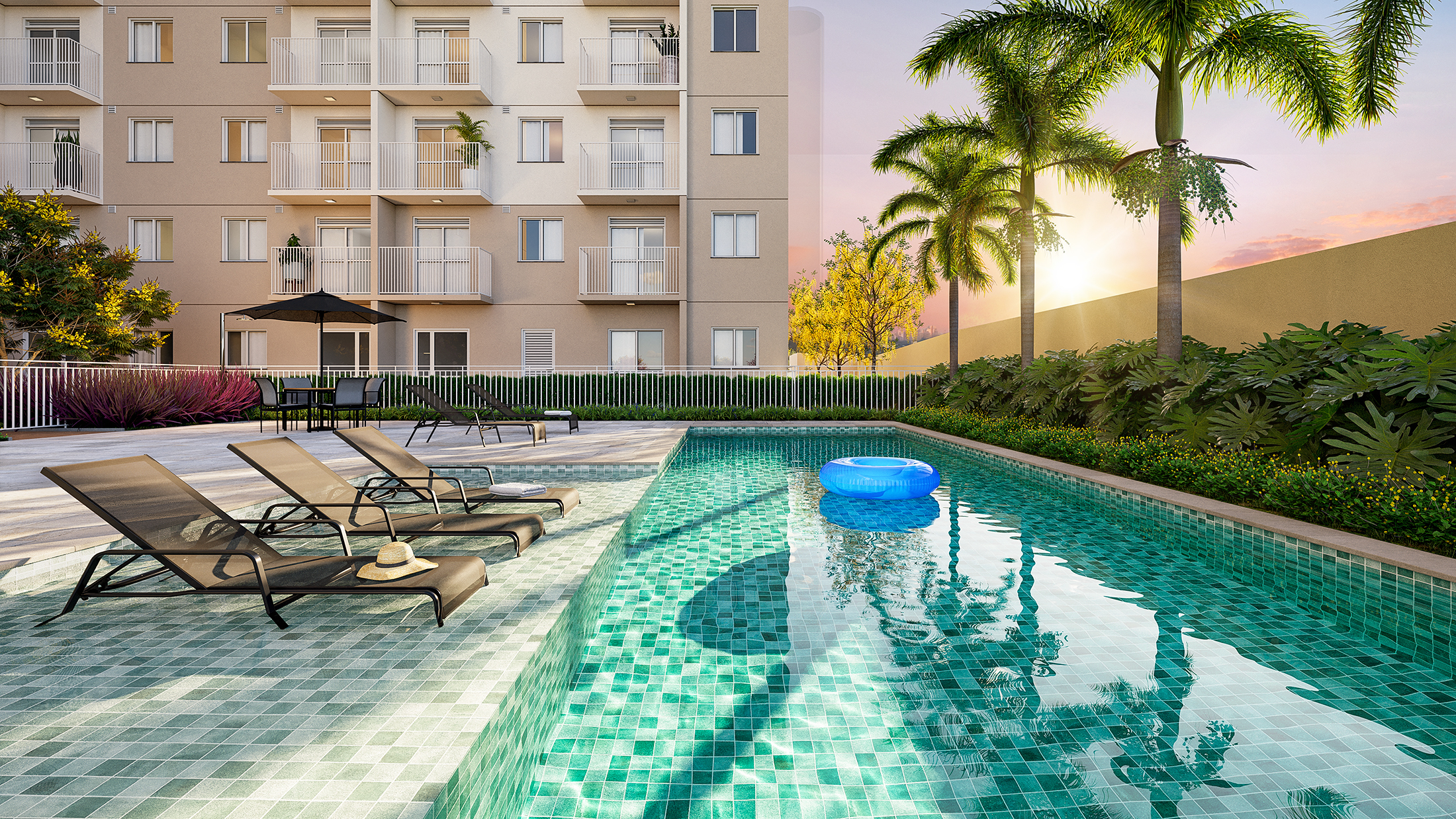 Piscina - Perspectiva Ilustrada - Plano&amp;Park Santo Amaro